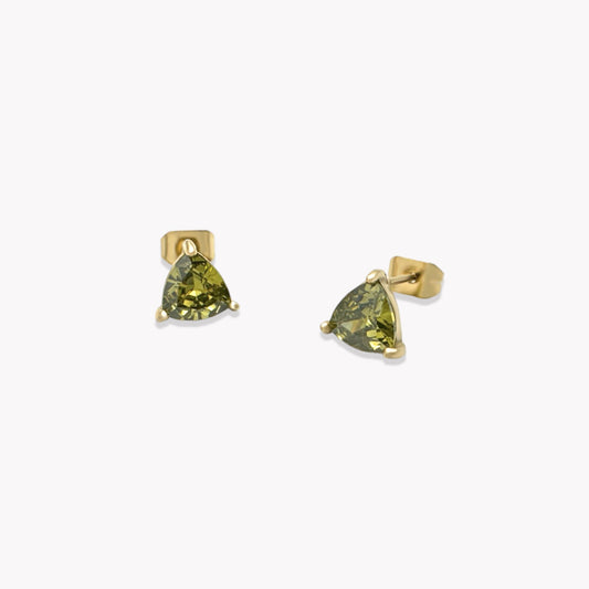 Olive Crystal Triangle Studs