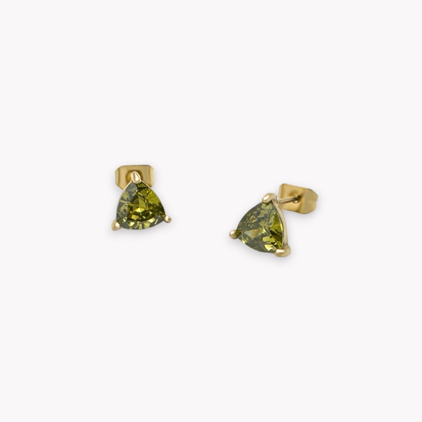 Olive Crystal Triangle Studs